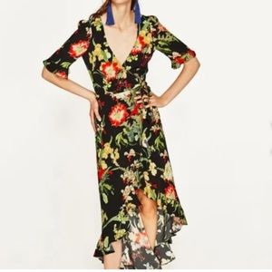 Zara floral print wrap dress
